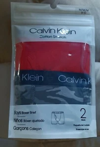 NWT CALVIN KLEIN Boys MEDIUM 8-10 Cotton 2 pc BOXER BRIEF UNDERWEAR Red / Camo - Picture 1 of 1
