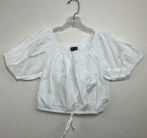 J Crew Top Womens XS White Cropped Cinch Waist Poplin Cotton Puff Sleeve Clean - Picture 1 of 11