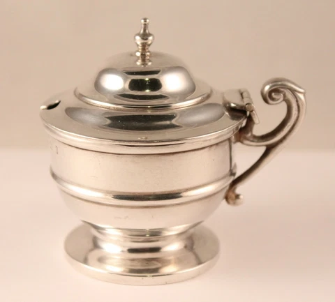 Antique Sterling Silver Mustard Pot with Cobalt Glass Liner England Cover