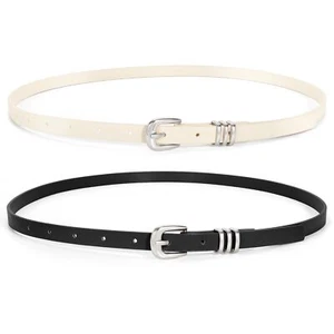 2 Pack Skinny Belt for Women PU Leather Belt for Dress Pants Ladies Thin Wais... - Picture 1 of 7