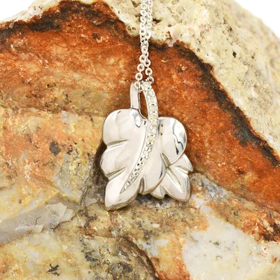 Sterling Silver 925 Diamond Leaf Cable Chain Nature Necklace 18" Long - Image 1 of 4