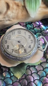 Art Deco Design Working Elgin Pocket Watch 15 Jewel Movement Silver Case 16S - Picture 1 of 8