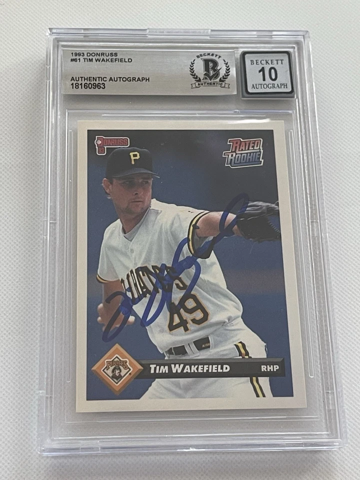 Tarjeta firmada por Tim Wakefield 1993 Donruss Slabbed Beckett BAS Auto Go Pirates IP a Foto 1 de 3