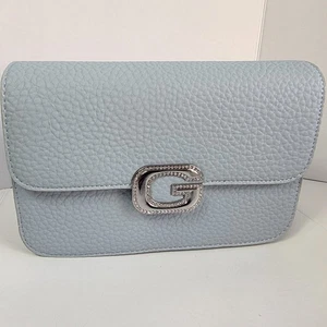 Neu Puderblau Leder Handtasche Schulter Crossbody Tasche Strass G Akzent Kiesel - Bild 1 von 17