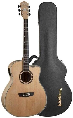 Washburn Acoustic Electric Guitar Grand Auditorium Cutaway w/ Case - Natural - Image 1 of 4