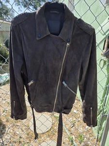 All Saints Women's Braided Wyatt Biker Jacket Buttery Soft Suede Size 10 - Picture 1 of 7