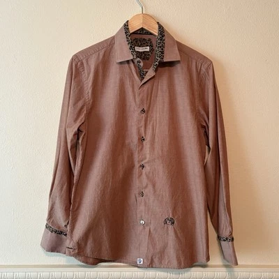 John Lennon Long Sleeve Men's Button-Down Dress Shirt Size M Taupe Leopard Print - Image 1 of 4