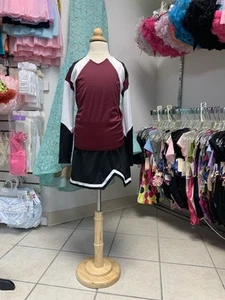 Kids Small Or Large Maroon Black & White Blank L/S Cheerleader Uniform Set NWT - Picture 1 of 3