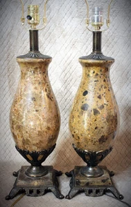 2 Vintage Wildwood Marmor bronziert verziert Tischlampen 27 Pfund je 90 $. 30"x7" - Bild 1 von 14