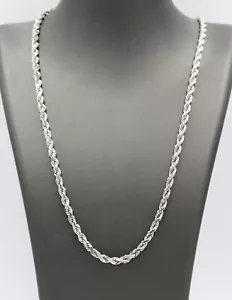 10K White Gold 4mm Solid Rope Necklace D/C Chain 22in 35.2g $4435 Ladies Mens - Picture 1 of 7