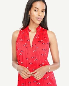 NWT Ann Taylor Floral Pleat Neck Shell Top Blouse S $59.50 Red NEW - Picture 1 of 6
