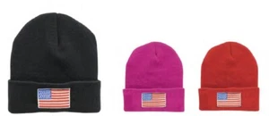 USA AMERICAN FLAG KNIT EMBROIDERED WINTER HAT stars stripes skull cap beanie A56 - Picture 1 of 8