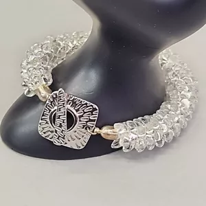 Vintage Beaded Bracelet Clear Glass Stacked Flowers 8.5" - Picture 1 of 11