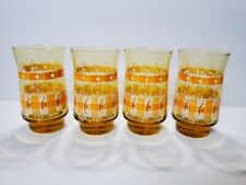 Set of 4 Vintage Amber Gingham Check Lace Footed Juice Glasses MCM Gold Orange