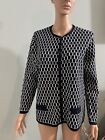 Vg Rare Tricots Alpes Houndstooth Wool Made InGreece Cardigan Sweater Sz L Black
