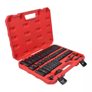 3/8" Drive Shallow and Deep Impact Socket Set 6-point Metric /SAE Sockets 49pcs - Picture 1 of 17