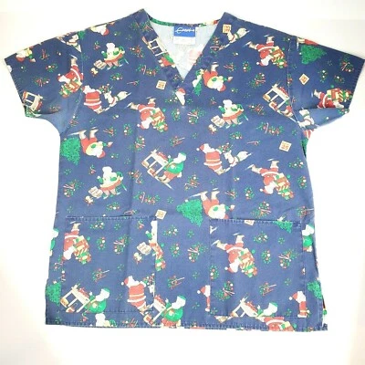 Blusa Médica Papá Noel Para Mujer Pequeña Taller Árbol Bastones de Caramelo Manga Corta Cuello en V Foto 1 de 4