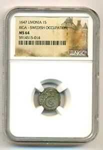 Livonia Swedish Occupation 1657 (Label Date Error) Silver Solidus MS64 NGC