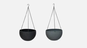 Neu Rattan Hartplastik Hängekörbe mit Kette Garten Blumentopf Pflanzgefäße - Bild 1 von 3