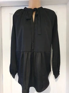 Jacks Girlfriend Talla M Reino Unido 12 Negro Manga Larga Abullonada Botón Top! - Imagen 1 de 4
