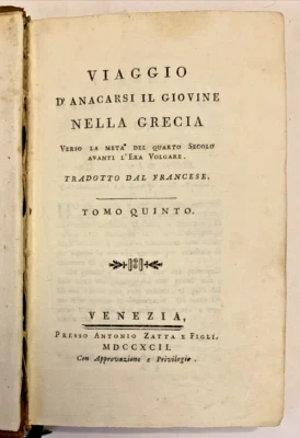 Viaggio di Anacarsi il giovane nella Grecia - Tomo quinto - Venezia, Zatta, 1792 - Immagine 1 di 4