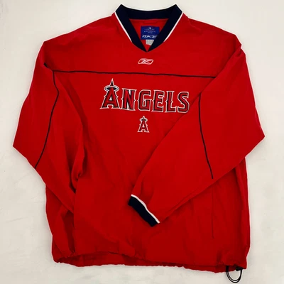 Винтажный Reebok MLB мужской XL пуловер ветровка куртка бейсбол красный Anaheim Angels - Изображение 1 из 4