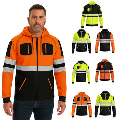 Mens Hi Vis Pullover Hoodie High Visibility Safety Workwear with Reflective Tape - Image 1 of 4