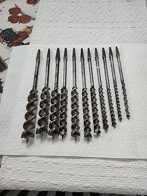 VINTAGE RUSSELL JENNINGS AUGER BITS SET MADE IN ENGLAND 11 SIZES  Steel 10" - Image 1 of 4