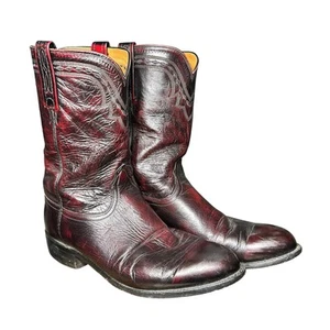 LUCCHESE 2000 Men Black Cherry Leather Roper Cowboy Western Boots Sz US 11D READ - Picture 1 of 15