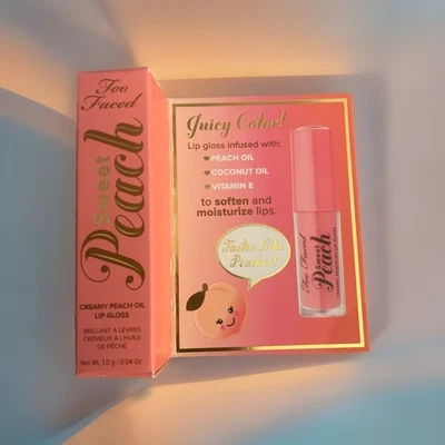TOO FACED Sweet Peach LIP GLOSS wPeach Oil PURE PEACH .04 Oz Travel Sz NEW wBOX - Image 1 of 2