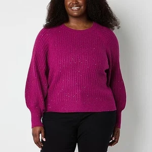 Suéter 1X 2X 3X Magenta Lentejuelas Metálicas Pullover Crew Tejido Top Talla Grande Nuevo con Etiquetas - Imagen 1 de 8