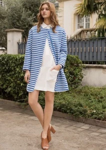 Französischer blau/weiß gestreifter maritimer 3/4-Ärmel Reißverschluss schwerer Größe Small Mantel 426 - Bild 1 von 15