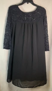 Women's Luxology Size 14 - Black Lace 3/4 Sleeve Layered Dress - Picture 1 of 6
