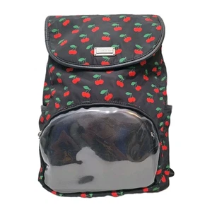 Madden Girl Backpack Black Canvas School Travel Bag with Pouch Cherry Print - Picture 1 of 24
