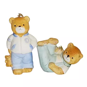 Teddy Bear Ceramic Christmas Ornaments ~ Set of 2 - Picture 1 of 12