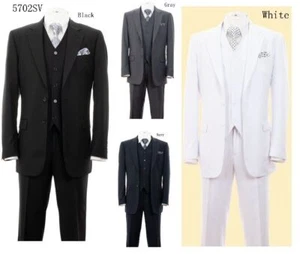 Men's Luxurious Wool Feel Suit W/Vest &Pants 2 Buttons Slim Fit 38R~56L 5702SV - Picture 1 of 14