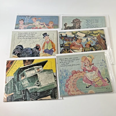Vintage Frame Tray Puzzle lot of 6, Nursery Rhymes, etc. 5 are Sifo 1960's - Image 1 of 4