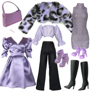 Eledoll Clothes Fashion Pack for 12 inch Doll Purple Black mini Set - Picture 1 of 1