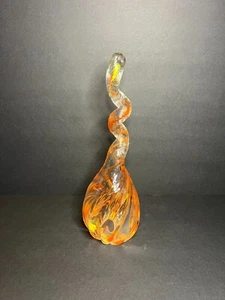 Vidrio artístico remolino espiral retorcido naranja ardiente soplado a mano decorativo 9" - Imagen 1 de 6
