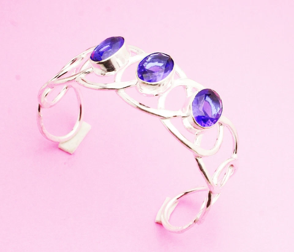 Blue Iolite Handmade 925 Sterling Silver Jewelry Bangle Size 7-8 - Image 1 of 1