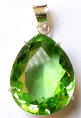 AAA+ Large Green Peridot 92.55 Ct. Pear Cut 925 Silver Pendant Gift for Women - Image 1 of 4