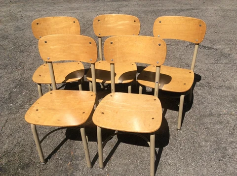 5 Same Irwin Vintage Wood /Metal School Chairs - Very Good Cover