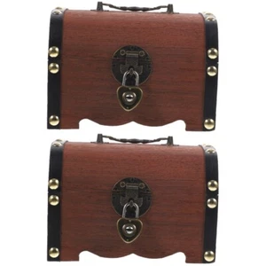 Set of 2 Sparschwein Aus Massivem Holz Mann Geldbanken Schatzkiste Mit Schloss - Zdjęcie 1 z 12