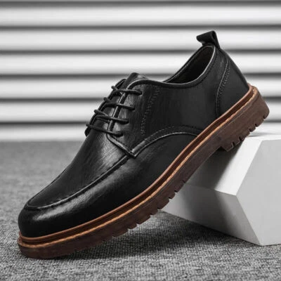Men Shoes Mens Leather Loafers Work Boots Business Casual Lace Up Business - Image 1 of 4