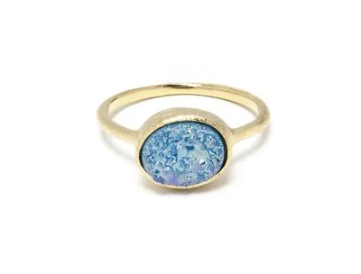 Gold Aqua Blue Druzy Quartz Ring Oval Satin Cocktail 18K Plated Rivka Friedman - Image 1 of 4