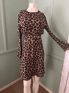 Tory Burch Womens 4 Leopard Print 100% Silk Mini Dress Black Gold Fitted Waist - Picture 1 of 11