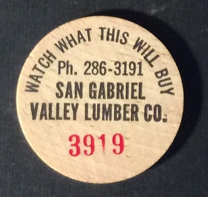 San Gabriel Valley Lumber Co #3919 Holz Nickel - Bild 1 von 2