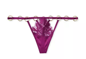 Victoria’s Secret Very Sexy Leaf Embroidery V-string Panty Rings Sz XS Raspberry - Picture 1 of 4