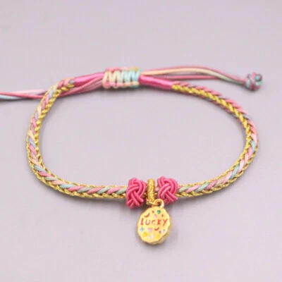 Pure 999 24K Yellow Gold Women Lucky Enamel Circle Bracelet 6.7inch Adjust - Image 1 of 4