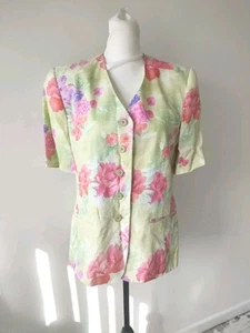 Bianca Blazer Size 14 Womens Green Floral Short Sleeve Vintage Casual Summer - Picture 1 of 10